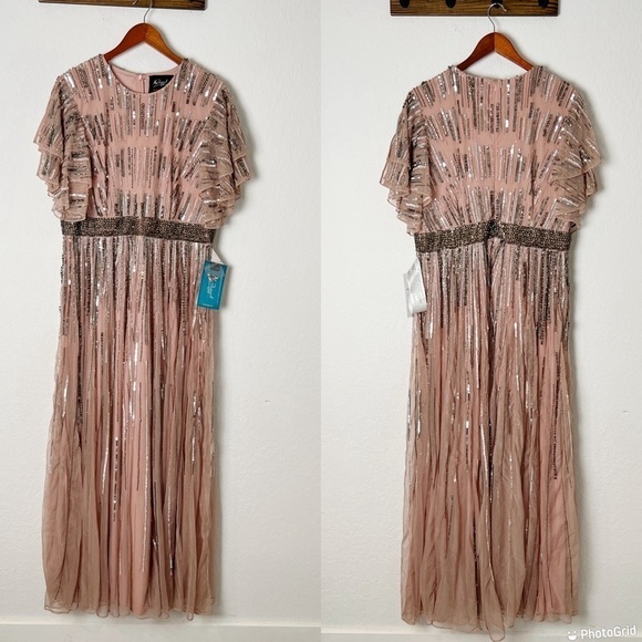 Mac Duggal Beaded Flutter Sleeve Gown - Picture 2 of 10